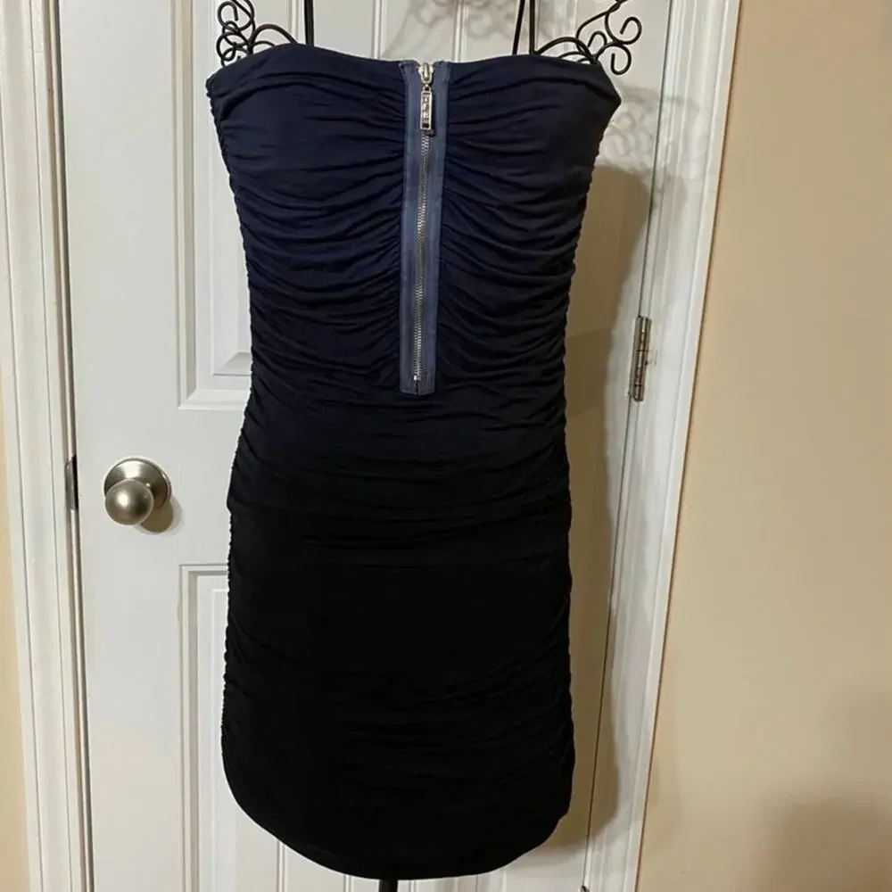 Young Fabulous Broke Strapless Navy to Black Ombré Ruched Dress, Sz Sm